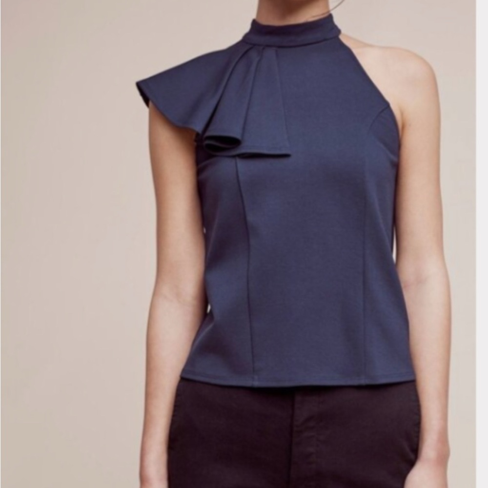 Anthro Eri + Ali Navy One-Shoulder Women's Blouse